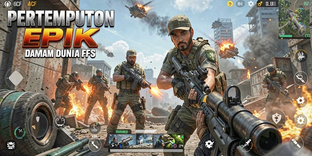 Tampilan gameplay 6CF yang intens dan mendebarkan dalam pertempuran FPS.