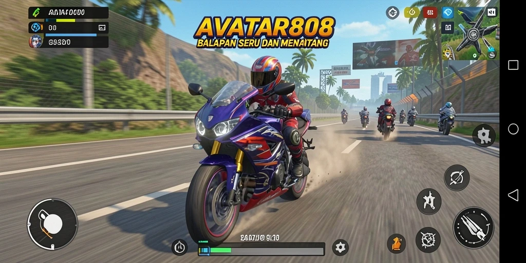 Tampilan gameplay seru dalam balapan motor AVATAR808.