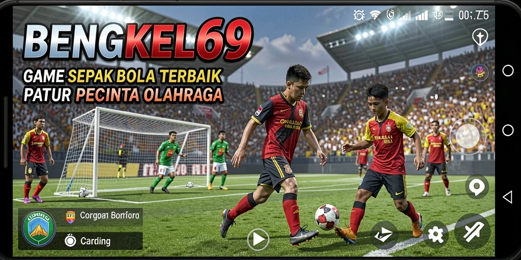 Screenshot BENGKEL69 menampilkan pertempuran seru di lapangan sepak bola.