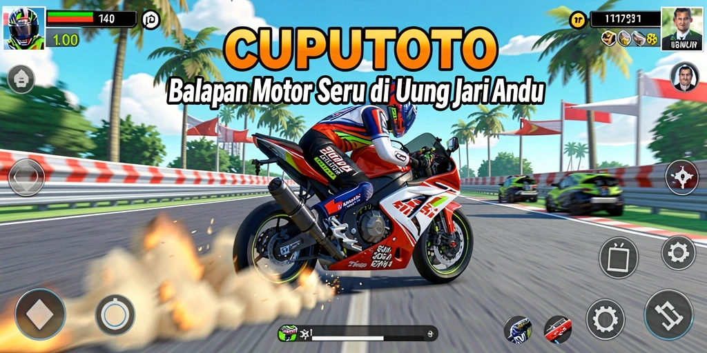 Screenshot CUPUTOTO menampilkan aksi balapan motor yang mendebarkan.