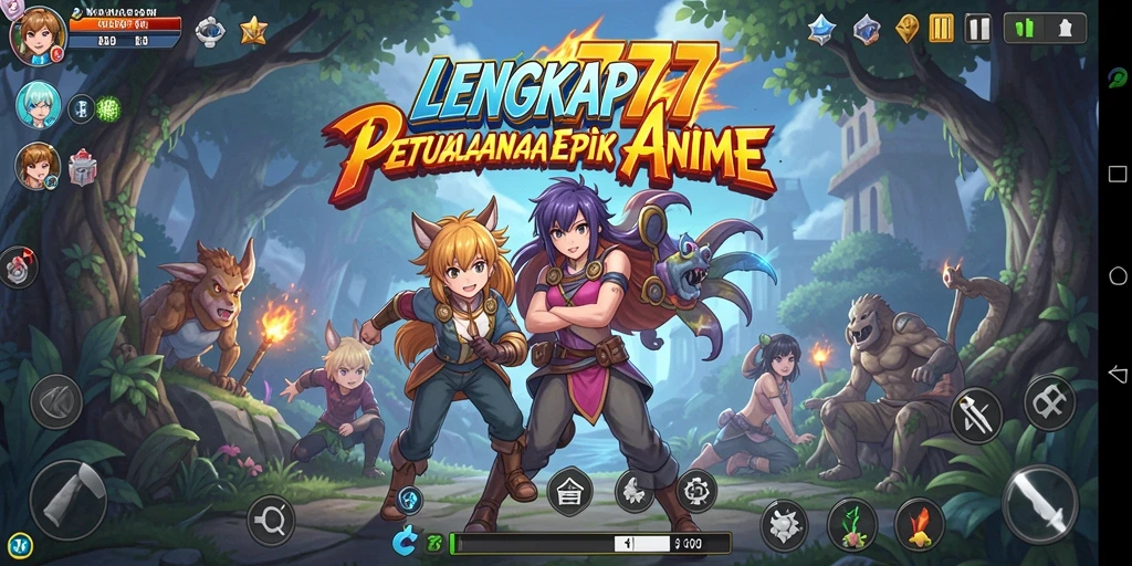 Tampilan gameplay LENGKAP777 yang menarik dan karakter Anime yang berwarna-warni.