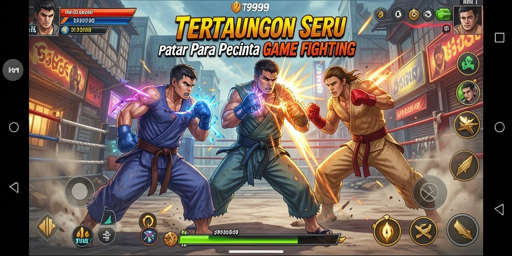 Tangkapan layar T9999 menunjukkan aksi pertarungan yang menegangkan dan karakter unik.