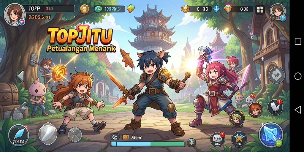 Tampilan gameplay seru dengan karakter anime yang ikonik.